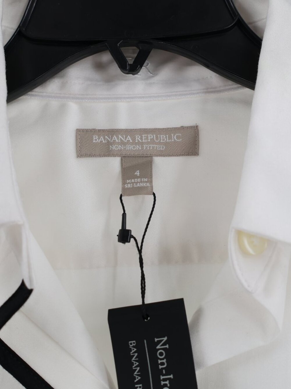 NWT Banana Republic top womens 4 Non-iron Fitted Shirt stretch white black trim - Picture 4 of 14